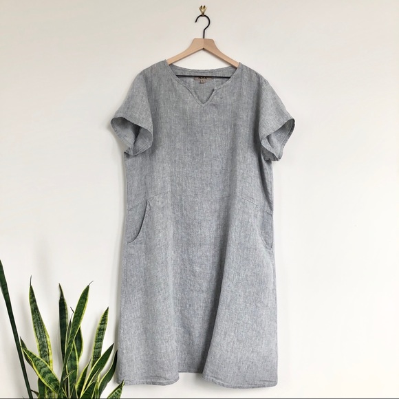 Flax Dresses & Skirts - FLAX • 100% Linen Short Sleeve A-Line Shift Dress